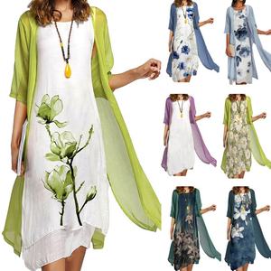 Robes de mère de la mariée élégantes Costume de sirène en mousseline de soie à imprimé floral Long Cardigan Sheer Two Piece Sets Wedding Guest Dress - Product Image 6