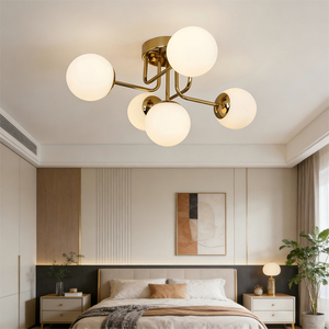 Lámpara de techo moderna y elegante con marco dorado y pantallas de vidrio opal, ideal para interiores modernos, sala de estar, comedor y dormitorio. - Product Image 3