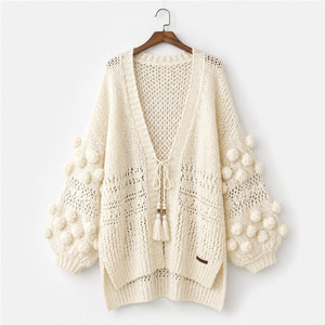 Boho Crochet <strong>Cardigan</strong> <strong>Women</strong> <strong>Oversized</strong> Chunky Knit Sweater Handmade Balloon Sleeve Knitwear Manufacturer - Product Image 6