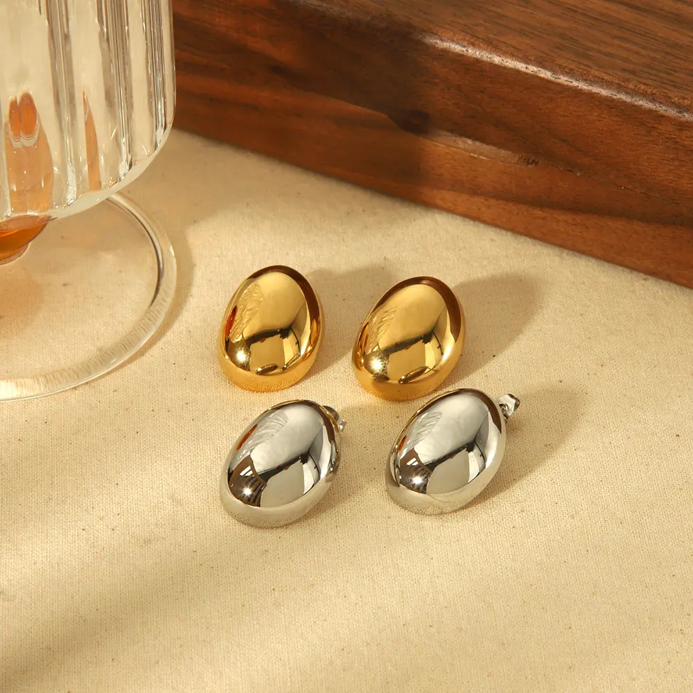 Minimalist Waterproof Jewelry Exaggerated Oval Shape Stud Earrings 18k Pvd Gold Plated High Glossy Stainless Steel Jewelry