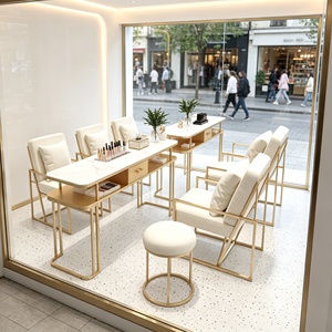 Beauty Salon Furniture Package <b>Nail</b> Bar <b>Desk</b> Luxury Tufted Manicure Tables with Chair Wood Double Manicure Table and Chair - Product Image 3