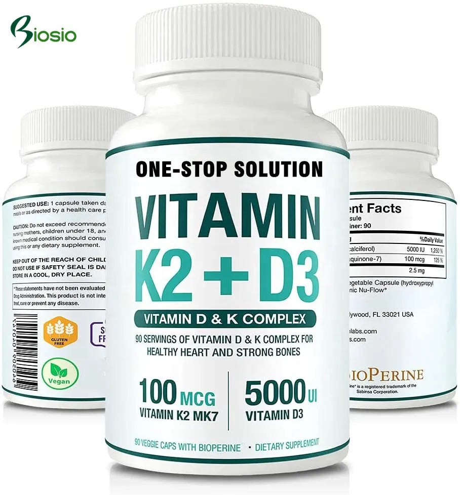 Suporte sistema cardiovascular suplemento alimentar vitamina d3 softgel cápsulas vitamina d3 vitamina k2 pó MK7 cápsula