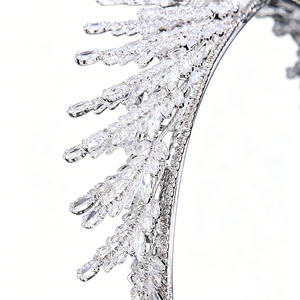Tiara de Corona de Plata Royal <span class=keywords><strong>Victoria</strong></span> con Marquesas de Circonita Cúbica, Diadema de Lujo con Cuentas Pesadas, Accesorios para Concursos de Belleza, Bodas y Eventos Nocturnos - Product Image 4