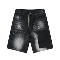 Shorts en jean vintage brodés pour hommes, style urbain, personnalisés, de haute qualité, déchirés, patchwork, imprimés effet éclaboussures d'encre, effet moustaches