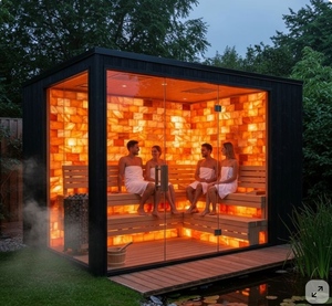 Cabina de Sauna Moderna para Exteriores con Pared de Sal del Himalaya y Paneles de Vidrio - Product Image 4