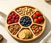 Plateau de service rond en bois personnalisable avec logo, plateau à dîner à cinq compartiments pour la maison, l'hôtel et le restaurant