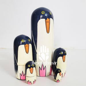 Perfect Bazaar Wooden Multicolor Cartoon Nesting Doll Penguin-Home Decoration <b>Still</b> <b>Life</b> Art Deco Design 5-Piece Set for Diwali - Product Image 5