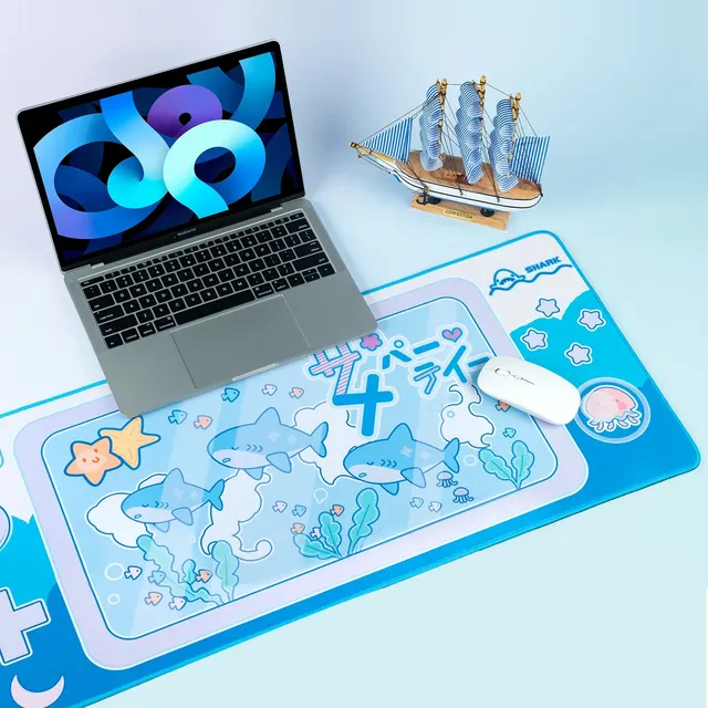 New trend Mouse Pad Big Size 79cm*34.5cm Shark Party Blue Computer Mousepads Gamer Desk Mat Cute Table Mat XXL Non-slip Fashion
