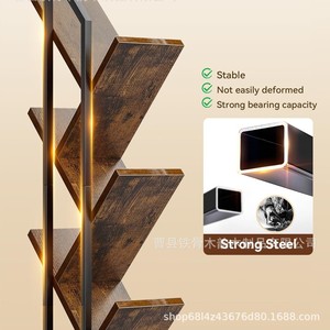 Muyun Wood Products Wooden <b>Tree</b> Bookshelf With <b>Led</b> <b>Lighting</b> For Living Room Bedroom Home Office Retro Style Storage Shelf - Product Image 4