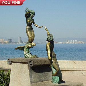 YOUFINE Statua di Sirena e Sirena Umanoide in Bronzo a Grandezza Naturale, Patina Bicolore per Decorazioni da Spiaggia - Product Image 2