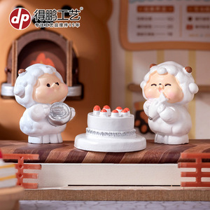 Figuras de ovejas de dibujos animados Dp, decoraciones de escritorio en miniatura de resina para casa de muñecas, accesorios de regalo de cumpleaños - Product Image 4