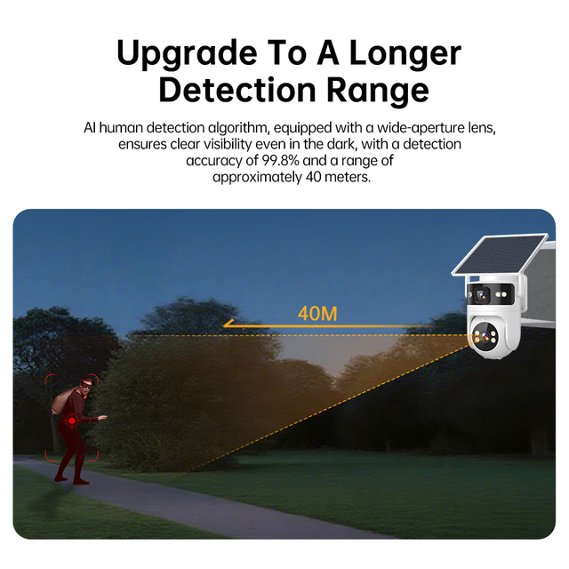Outdoor Solar Security Camera Dual Lens PTZ 4G IP Camera AI Human Detection Color Night Vision IP66 Wireless CCTV Camera