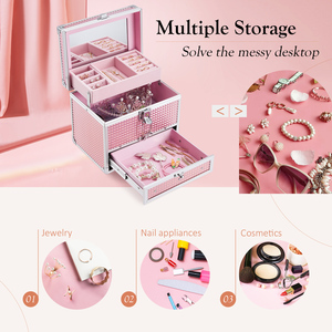 Portable <b>Makeup</b> Box with Mirror Lockable Cosmetic Organizer <b>Case</b> with Drawers Large Capacity Organizer for Jewelry Cpsmetic - Product Image 2