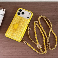 Étui bandoulière matelassé en cuir de luxe avec chaîne métallique pour iPhone 17 16 15 14 13 Pro Max, Housse portefeuille matelassée tendance et stylée