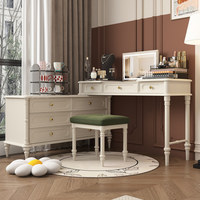 Coiffeuse en bois massif de style vintage américain avec miroir LED tactile et réglable, style crème français
