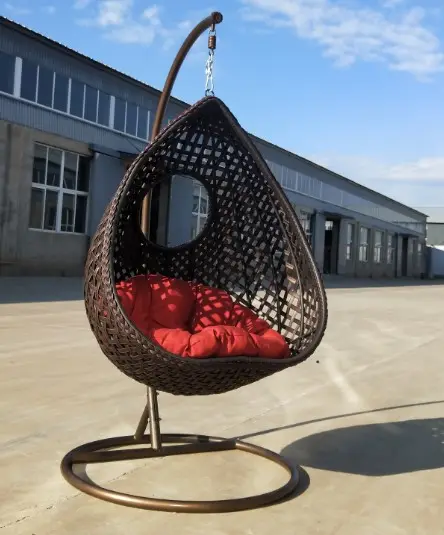 Kursi ayunan rotan kursi telur gantung mewah Tiongkok, kursi tempat duduk teras anyaman tunggal Modern luar ruangan furnitur taman