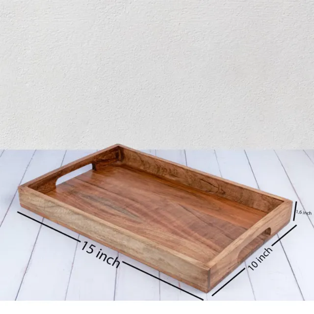 थोक आधुनिक लक्जरी रसोई आयताकार बड़ी थाली लकड़ी की ट्रे मॉडल हैंडल के साथ प्लेट परोसने