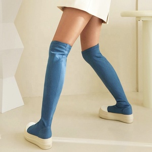 Thick Sole Latest Four Seasons Over the Knee High <b>Boots</b> Flat Over Jeans Long Booties Women Causal Denim Platform Shoes - Product Image 5