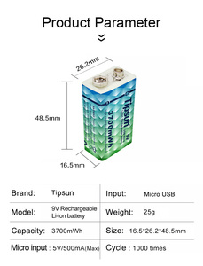 3700mwh usb al litio ferro di alta capcaity 9volt batteria ricaricabile - Product Image 4