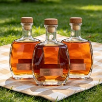 Bouteille en verre transparente de 750 ml de qualité alimentaire, gravée au laser, recyclable, très vendue, pour whisky, tequila, vin, avec bouchon en liège