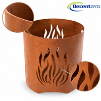 Brasero en acier Corten, finition rouille rustique, design cylindrique avec découpe flamme, pour jardin et terrasse extérieurs