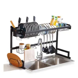 Wholesale spot kitchen accessories plastic stainless steel tableware drain over sink dish drying rack