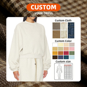 <span class=keywords><strong>Sudadera</strong></span> Corta de Mujer 2026 Color Avena con Manga Raglán, Forro Polar Grueso, Estilo Urbano Esencial, Venta Directa de Fábrica OEM/ODM - Product Image 4