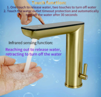 Robinet tactile/sensoriel à affichage numérique LED doré, eau chaude et froide, alimentation externe en cuivre, nouvelle technologie, pour salle de bain et chambre.