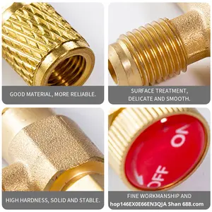 Soupape <span class=keywords><strong>de</strong></span> sécurité <span class=keywords><strong>de</strong></span> remplissage <span class=keywords><strong>de</strong></span> liquide <span class=keywords><strong>de</strong></span> climatisation en cuivre R410A R22 Réfrigérant Adaptateur <span class=keywords><strong>de</strong></span> <span class=keywords><strong>recharge</strong></span> 1/4 HS103 Outil - Product Image 2