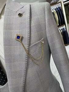 بدلة رسمية لحفل الزفاف للرجال بقصة 3 قطع جاكيت وسروال وسترة وسترة بطية صدر صدر واحد بزر فحص ملابس رجالية مجموعة أعمال فاخرة - Product Image 5