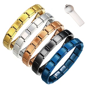 Pulsera de Eslabones Italianos Lisos al por Mayor, de Acero Inoxidable, Plateada, Azul, Negra, Dorada, para Abalorios Italianos - Product Image 2