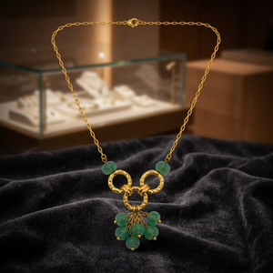 Collier pendentif plaqué or avec perles d'imitation et pierres vertes pour femme, bijou fantaisie tendance - Product Image 5