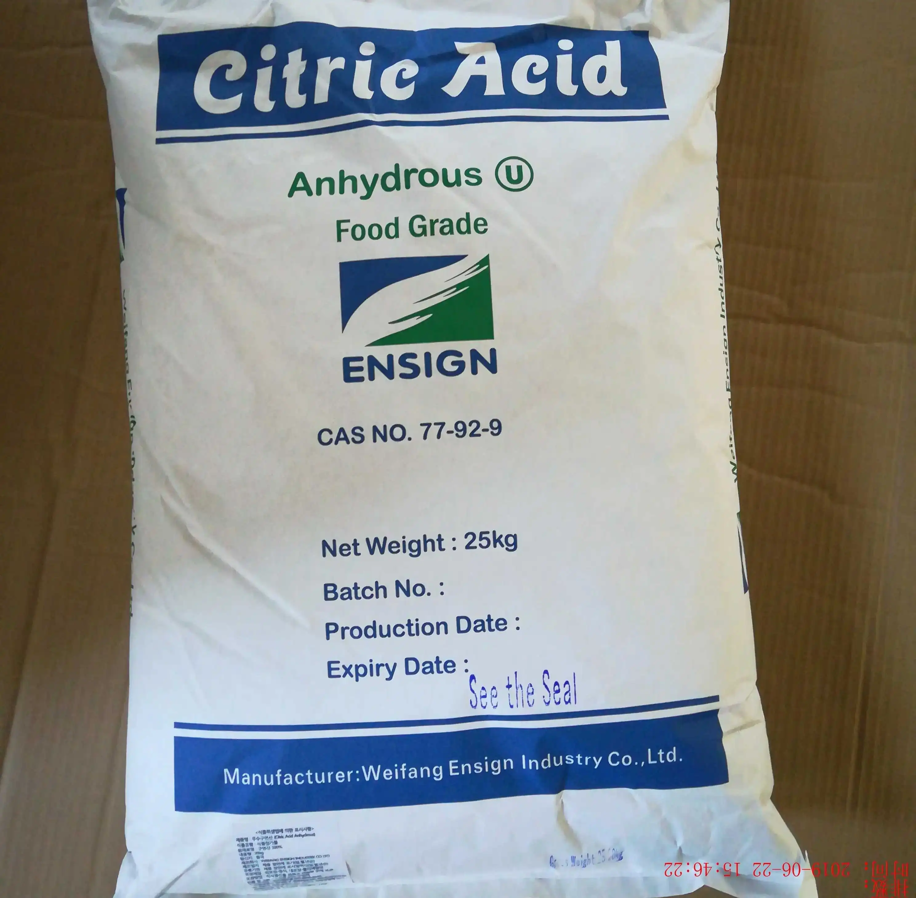 Healthy Food Grade White Powder Ensign Citric Acid Anhydrous