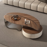 Ensemble de tables basses en bois massif et pierre frittée, design créatif et spécial pour salon de petit appartement, combinaison de tables basses de luxe