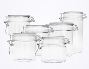 Venta al por mayor tarro de fianza de plástico PET transparente tarros Mason tamaños redondos vacíos 50g 100g 150g 200g 250g 500g 1000g almacenamiento de alimentos estilo metálico - Product Image 4
