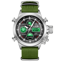 Jam Tangan Olahraga Luar Ruangan LIGE 89228 Pria, Jam Digital LED Alarm Stopwatch, Tahan Air, Tali Nilon, Kronograf Kuarsa