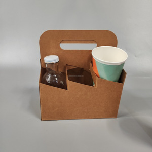 Cajas de papel Kraft Portavasos de café desechable a prueba de fugas con bandeja con asa de 2/4 orificios para bebidas calientes para llevar Mangas de papel a granel - Product Image 4