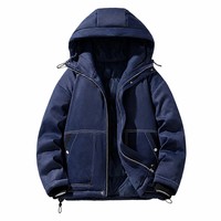 Manteau d'hiver matelassé et isolé en faux denim épais avec capuche, coupe-vent, fermeture éclair, décontracté, avec surpiqûres contrastées, en polyester pour homme