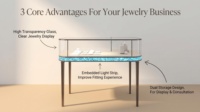 Vitrine de présentation de bijoux de luxe haut de gamme avec éclairage LED, acier inoxydable et verre trempé pour magasin de vente au détail de bijoux
