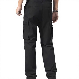 Pantalon cargo noir pour homme, taille plus, plusieurs poches, coupe régulière, taille mi-haute, en toile, pour l'automne - Product Image 2