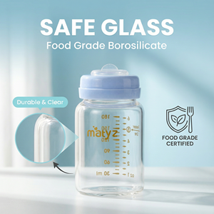 Congelación de 6 oz Botellas de almacenamiento de leche materna de vidrio resistente 180ml Extractores de leche estampados de dibujos animados Biberón - Product Image 3