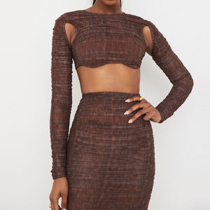 Pakaian pesta wanita seksi, Set gaun kasual Bodycon dua potong, atasan Crop dan rok Maxi musim gugur lengan panjang motif hewan - Product Image 3