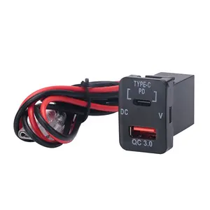 Tip C USB girişli şarj cihazı uzatma prizi 12V 24V DC 2.1A QC 3.0 USB araç şarj soketi ile 5-30V voltmetre Pin terminalleri