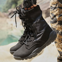Bottes tactiques d'entraînement Black Light en daim et caoutchouc respirant avec lacets, mi-mollet, amortissantes pour activités de plein air