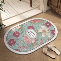 Tapis de bain ovale en lin tissé à motifs floraux vintage, style américain, absorbant l'eau, antidérapant, tapis de salle de bain pour hôtel et maison, tapis de douche, paillasson