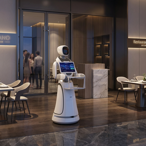 Robot de livraison automatique commercial <span class=keywords><strong>Amy</strong></span>, charge utile de 5 kg, autonomie de 8 heures, contrôlé par application, recharge automatique, mouvement stable, anti-déversement - Product Image 1