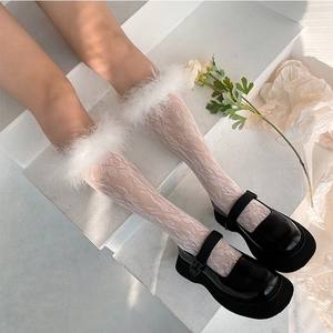 Kaus Kaki Pergelangan Kaki Bulu Kaus Kaki Jala Renda Berbulu Wanita Stoking Seksi Musim Panas Stoking Mode Kompresi Tinggi Lutut Panjang - Product Image 4