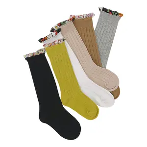 JX-I-0817 Custom design socks vintage floral lace socks Spanish double stitch children's Western style knee-high stockings