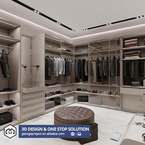 Hotelproject: Hoogmodern kleedkamerkast met eikenhouten sensorlamp en schuifdeur van transparant materiaal. - Product Image 1