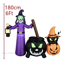 Decorazioni gonfiabili di Halloween da 1,8 metri, pentola magica da strega, gatto nero, luce LED gonfiabile a forma di zucca, per cortile e prato esterno